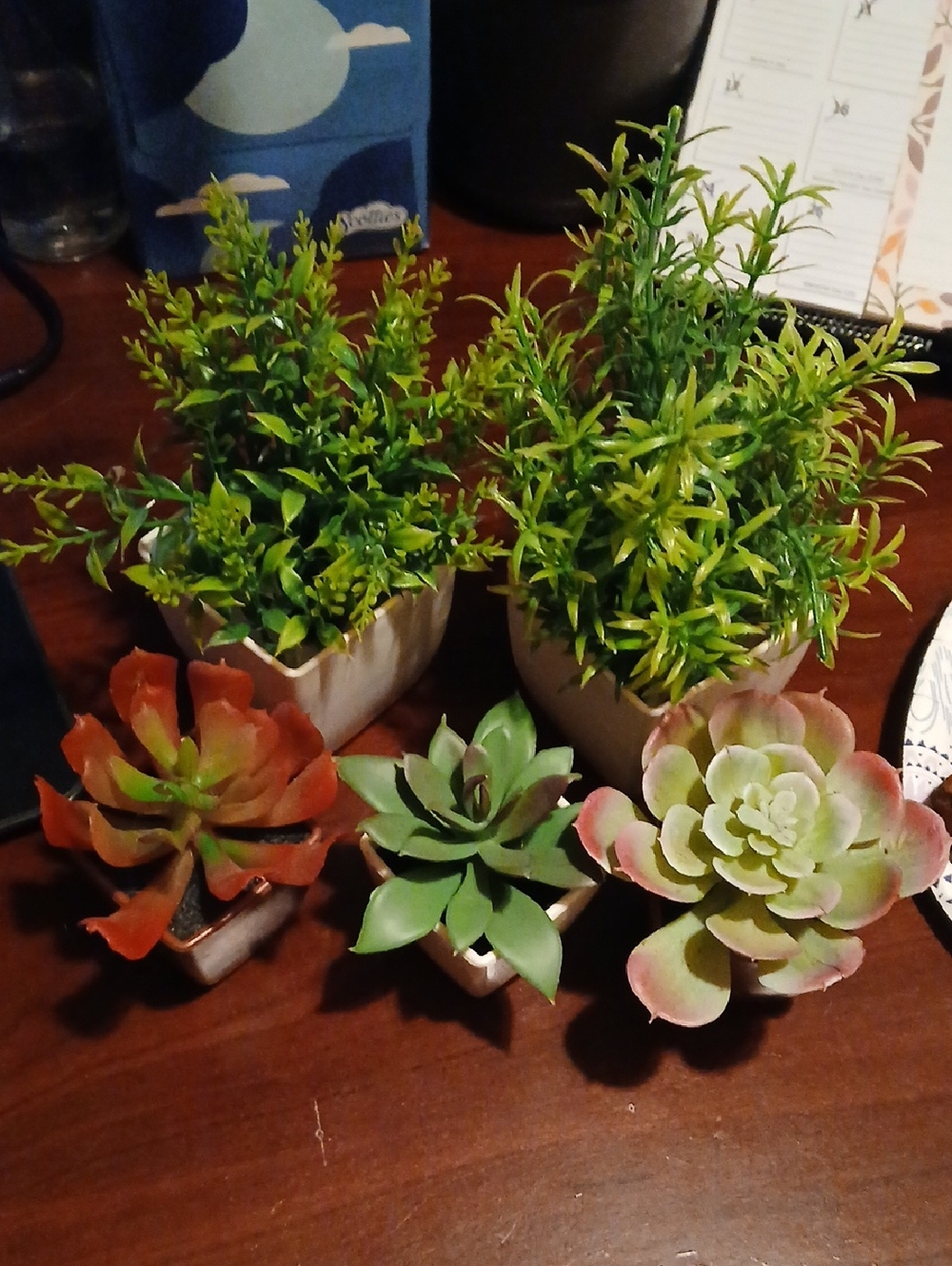 Artificial Succulent and Greenery Set - Mixed Green and Pink Faux Plants